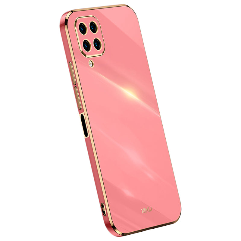 Ochranný kryt na telefon XINLI pro Samsung Galaxy M32 (globální verze) 4G Galvanické pokovování Golden Edge TPU Ochranný kryt na telefon XINLI pro Samsung Galaxy M32 (globální verze) 4G Galvanické pokovování Golden Edge TPU